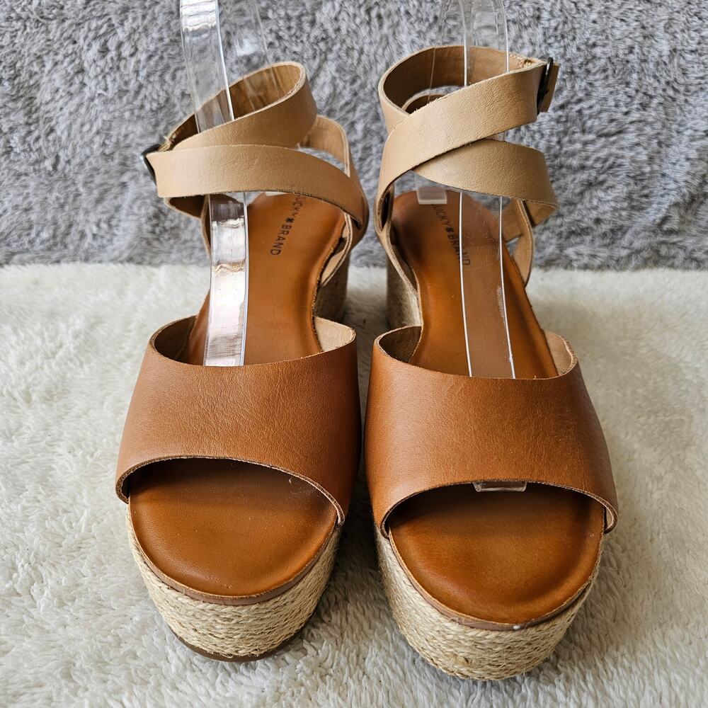 Lucky Brand Tan and Brown Wedge Sandals - Picture 2 of 5